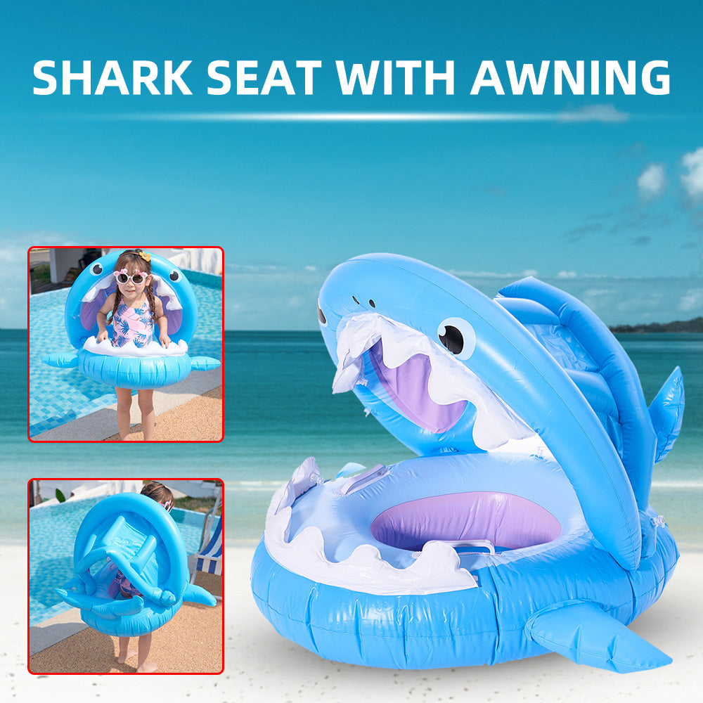 Inflatable Swimming Ring For Kids With Awning Shark Seat