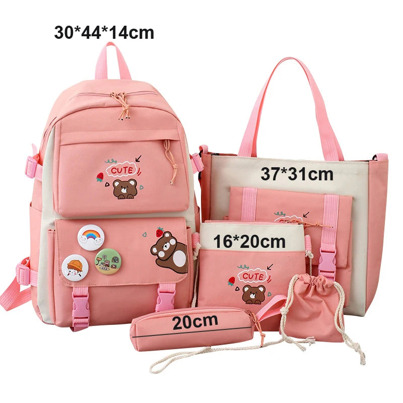 5Pcs Child School Backpacks w/ Pencil Cases