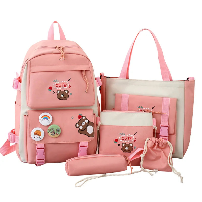 5Pcs Child School Backpacks w/ Pencil Cases