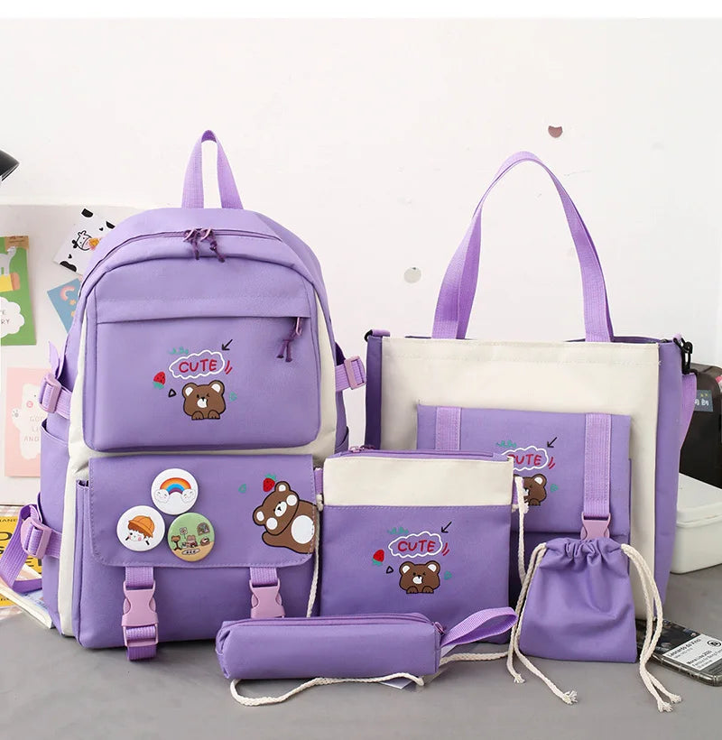 5Pcs Child School Backpacks w/ Pencil Cases