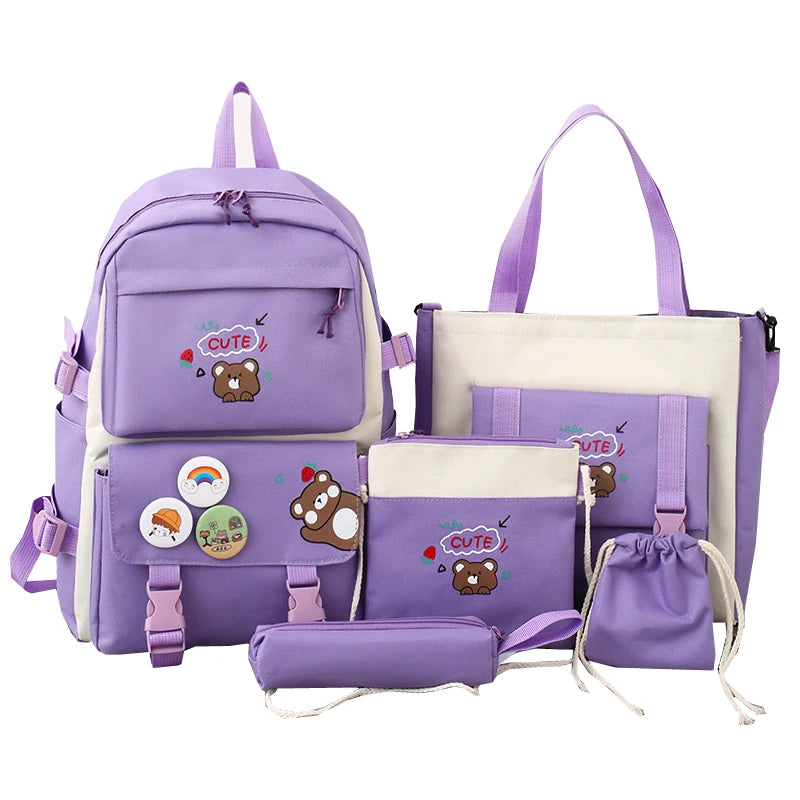 5Pcs Child School Backpacks w/ Pencil Cases