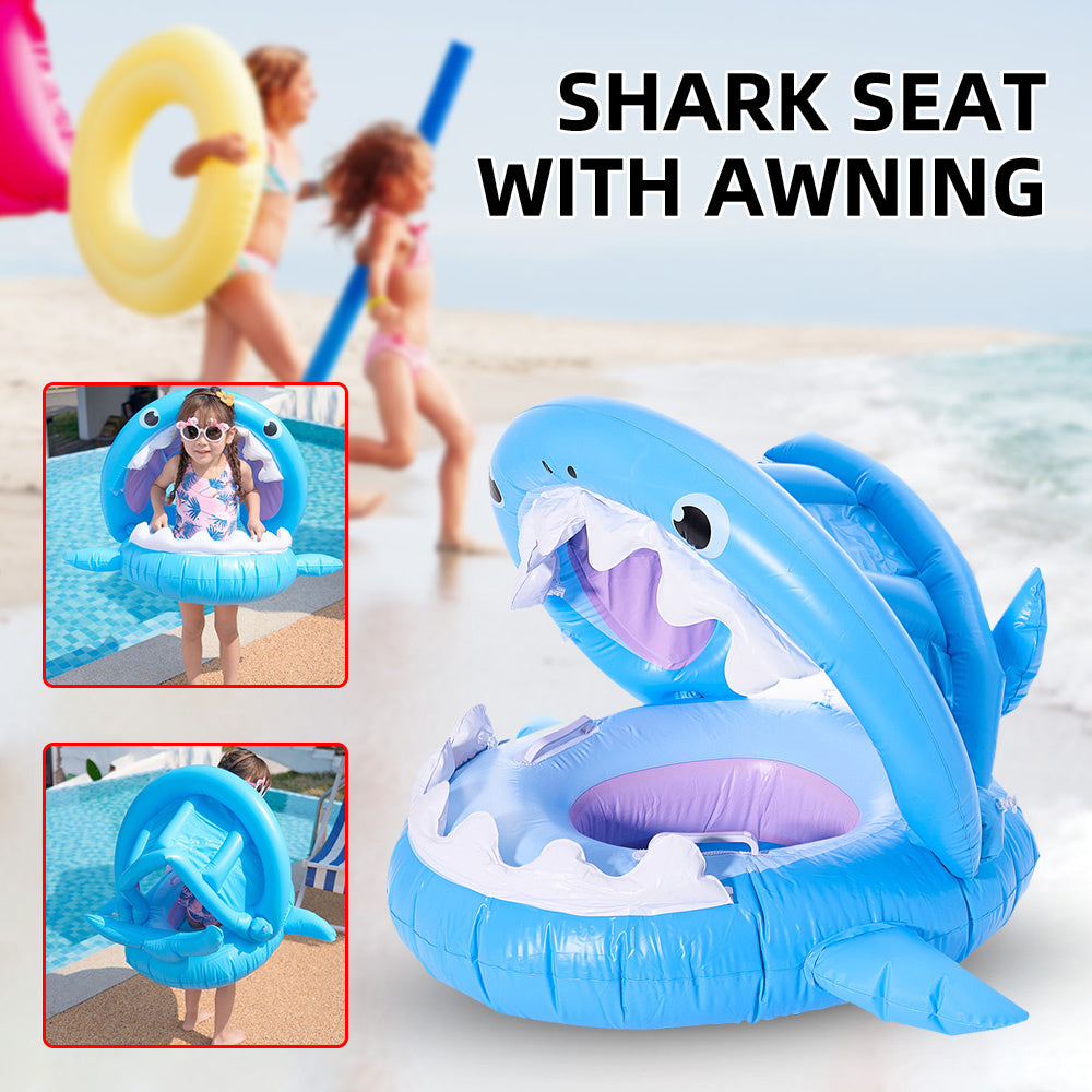 Inflatable Swimming Ring For Kids With Awning Shark Seat